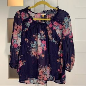 ANTHROPOLOGIE 100% silk floral blouse